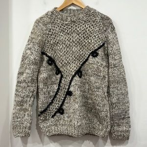 Handmade Wool Thick Knit Heathered Grey Unisex Christmas Pullover Sweater size M